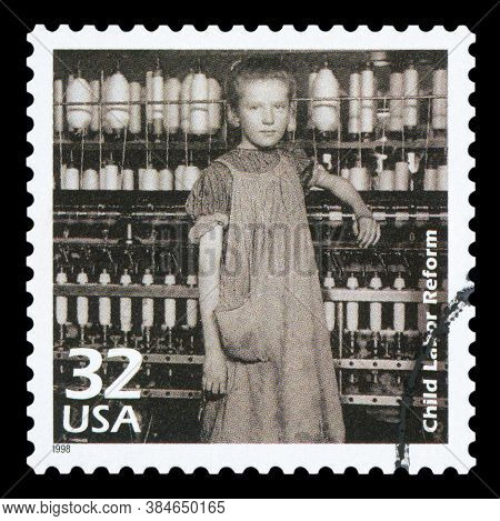 United States Of America - Circa 1998: A Postage Stamp Printed In Usa Showing An Image Of A Girl Wor