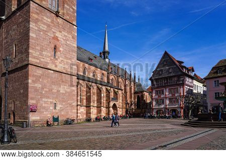 Neustadt, Germany - Mar 15, 2020: Collegiate Church At The Market Square Of Neustadt On The Wine Rou