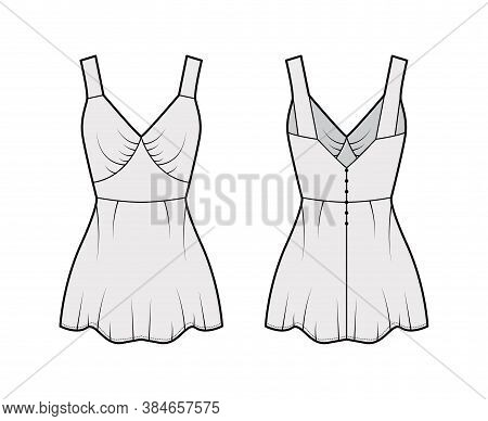 Camisole Slip Top Technical Fashion Illustration With Sweetheart Neck, Wide Straps, Slim Fit, Elonga