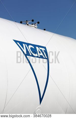 Saint Georges, France - September 3, 2020: Vicat Logo On A Truck. Vicat Is A French Company Manufact