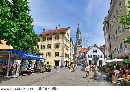 Konstanz, Germany - July 2020: Town Square Called 'st. Stephans Platz' In Old Historic City Center O