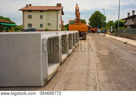 Reinforced Concrete Box Culverts. These Square Pre-cast Culverts Are Part Of A Sewage Replacement Sc