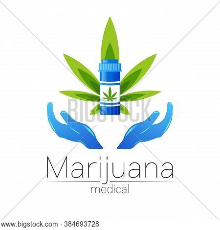 Medical Cannabis Symbol In Vector. Logotype For Marijuana, Nature Herbal Medicine, Therapy, Doctors 