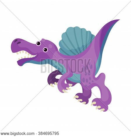 Cute Bipedal Dinosaur With Tail And Claws As Ancient Reptile Vector Illustration