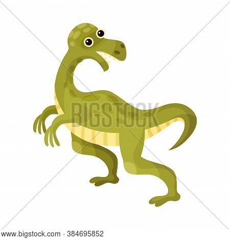 Cute Green Bipedal Dinosaur With Tail As Ancient Reptile Vector Illustration