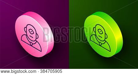 Isometric Line Cyclops Icon Isolated On Purple And Green Background. Circle Button. Vector