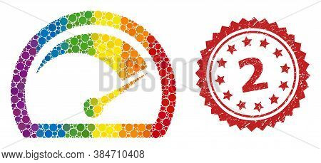 Speed Gauge Collage Icon Of Filled Circle Dots In Different Sizes And Lgbt Colored Color Hues, And 2