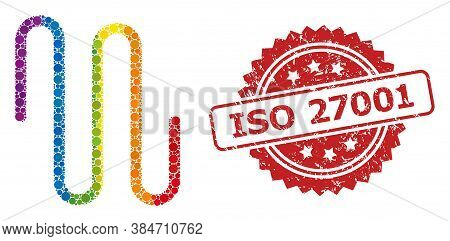 Pipe Collage Icon Of Spheric Dots In Various Sizes And Lgbt Colored Color Hues, And Iso 27001 Grunge