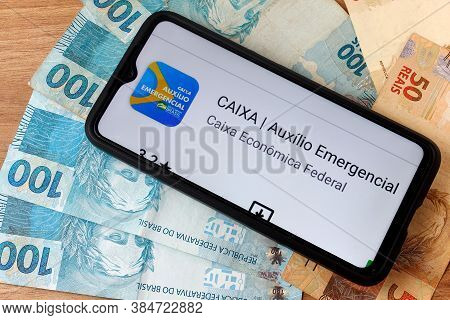 Rio De Janeiro, Brazil - September 5, 2020: Emergency Aid (auxílio Emergencial) Logo On The Smartpho