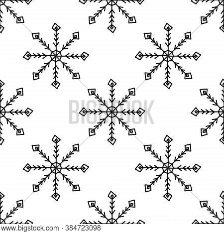 Seamless Pattern Made From Doodle Abstract Snowflakes. Isolated On A White Background. Vector Stock 