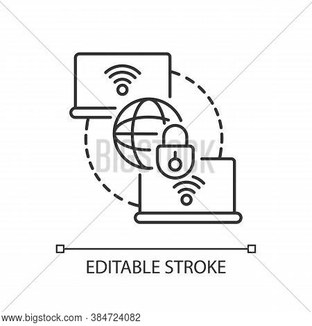 Private Wan Linear Icon. Secure Home Network. Safe Global Internet Connection For Remote Office. Thi
