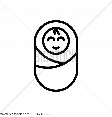 Black Line Icon For Born Baby Blanket Infant Newborn Protection Birth Lying Toddler Care Wrapped Lif