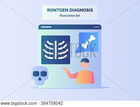 Rontgen Diagnosis People Skull Fracture Bone Bronchial Orthopedic With Flat Color Style