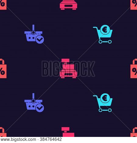 Set Shopping Cart And Euro, Basket With Check Mark, Cash Register Machine And Shoping Bag Percent Di