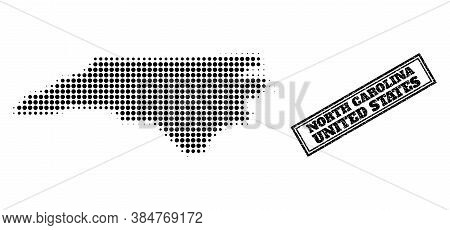 Halftone Map Of North Carolina State, And Unclean Seal. Halftone Map Of North Carolina State Generat