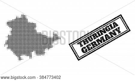Halftone Map Of Thuringia State, And Unclean Seal. Halftone Map Of Thuringia State Designed With Sma