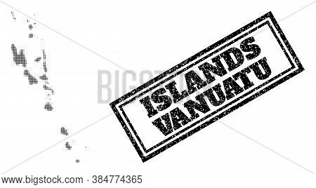 Halftone Map Of Vanuatu Islands, And Scratched Watermark. Halftone Map Of Vanuatu Islands Generated 