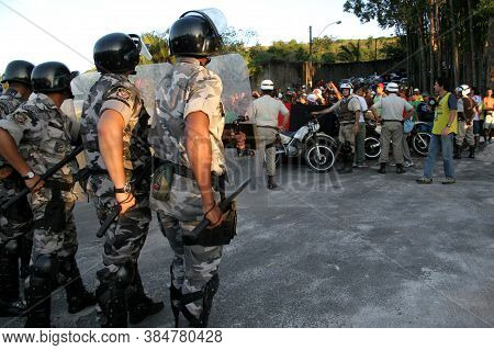 Salvador, Bahia / Brazil - August 19, 2006: Police From The Batalha De Choque Are Seen During The Co