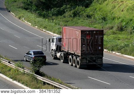 Salvador, Bahia / Brazil - August 4, 2006: Cargo Transport Truck Is Seen Transiting On Highway Br 32