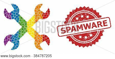 Wrenches Mosaic Icon Of Spheric Dots In Variable Sizes And Lgbt Color Tinges, And Spamware Corroded 
