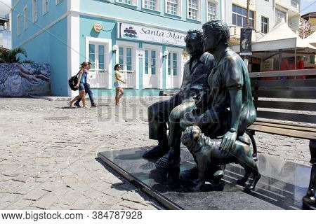 Salvador, Bahia / Brazil - March 18, 2013: Life-size Sculpture Of Jorge Amado, Zelia Gattai And His 
