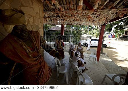 Salvador, Bahia / Brazil - December 21, 2018: Members Of The Candomble Terreiro Ile Ax Opo Ofunja Ar