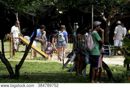 Salvador, Bahia / Brazil - May 4, 2014: Children Are Seen Playing In A Playground At Parque Da Cidad