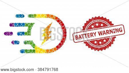 Electric Participle Collage Icon Of Round Blots In Variable Sizes And Spectrum Color Shades, And Bat
