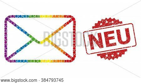 Envelope Collage Icon Of Spheric Spots In Various Sizes And Spectrum Bright Color Tones, And Neu Gru