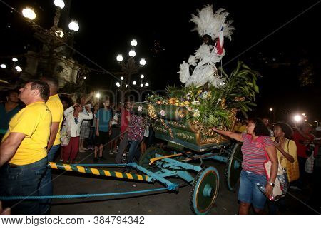 Salvador, Bahia / Brazil - July 2, 2017: People Follow The Departure Of Caboclo And Cabocla From The