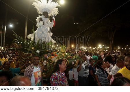Salvador, Bahia / Brazil - July 2, 2017: People Follow The Departure Of Caboclo And Cabocla From The