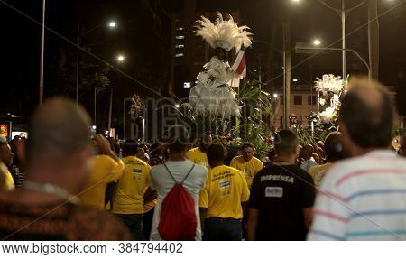 Salvador, Bahia / Brazil - July 2, 2017: People Follow The Departure Of Caboclo And Cabocla From The