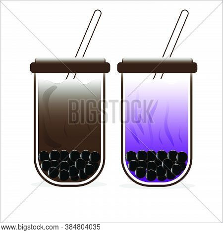 The Bubble Tea, Pearl Milk Tea, Black  Pearls Is Taiwanese Famous And Popular Drink Large Size And S