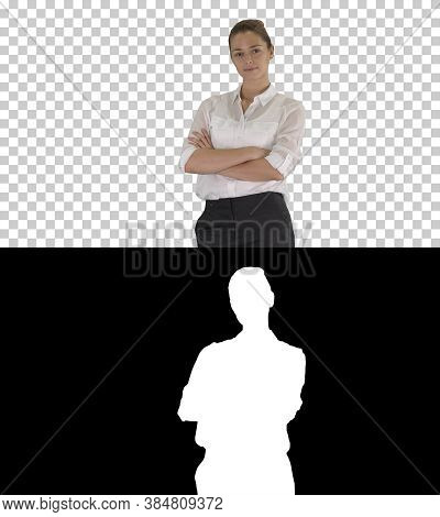 Beautiful Young Woman In Formal Shirt Crossing Arms, Alpha Chann
