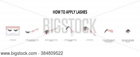 Explanatory Poster How To Apply False Lashes Vector Illustration Isolated.