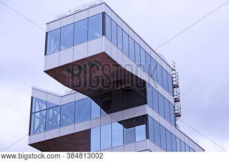 Ornskoldsvik, Norrland Sweden - July 12, 2020: Strange House Under Construction Against Cloudy Skies