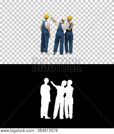 Laborers Standing Looking At The Construction Site, Alpha Channe
