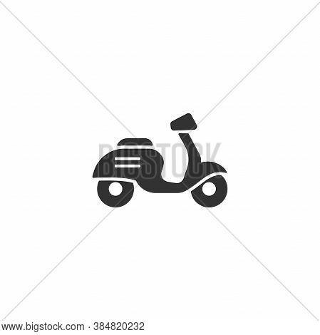 Black Retro Scooter Or Motorbike. Flat Vector Illustration Isolated On White.