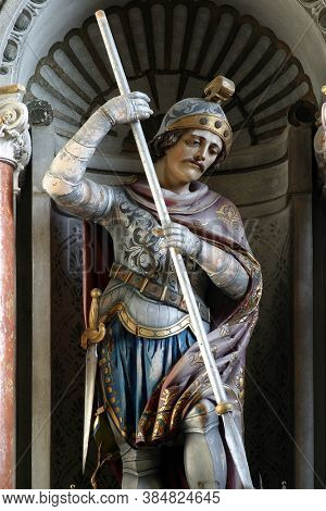 MALA GORICA, CROATIA - OCTOBER 10, 2013: St. George's statue on the main altar in St. George's Church in Mala Gorica, Croatia