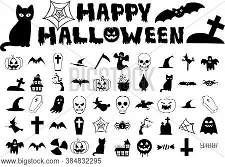 Trick Or Treat Black Icons Set - Halloween
