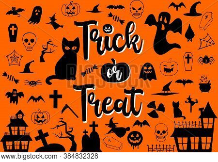 Happy Halloween Black Icons Set - Trick Or Treat