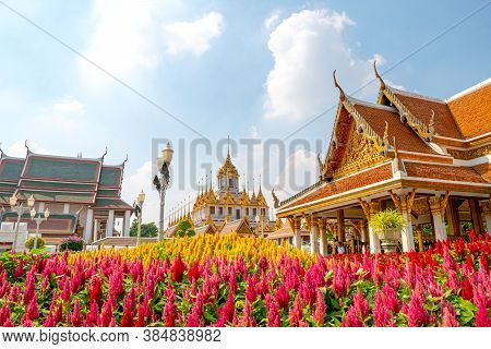 Bangkok, Thailand - January 21, 2020 :  Wat Ratchanaddaram And Loha Prasat Metal Palace In Bangkok ,