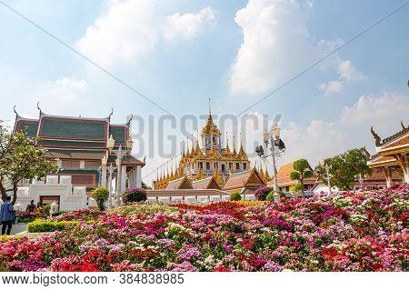 Bangkok, Thailand - January 21, 2020 :  Wat Ratchanaddaram And Loha Prasat Metal Palace In Bangkok ,