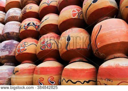 Collection Of Clay Pots Made From Mud Also Known As Matka. Clay Pots Are Used Since Ancient Times An