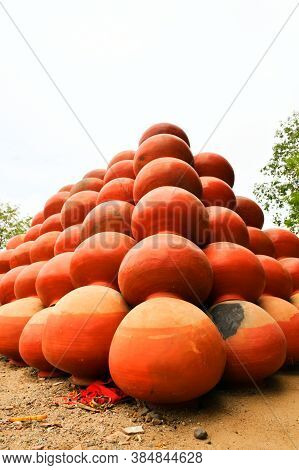 Collection Of Clay Pots Made From Mud Also Known As Matka. Clay Pots Are Used Since Ancient Times An
