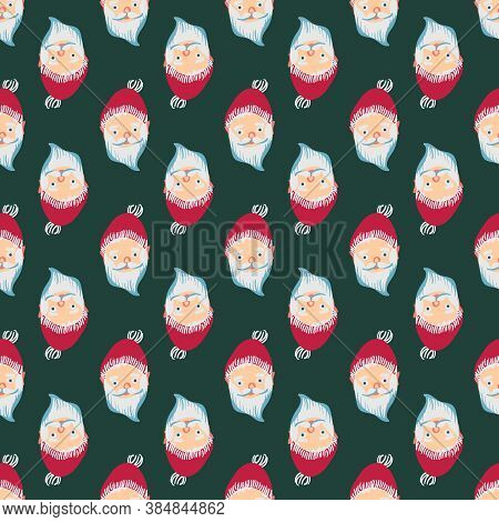 Santa Heads Christmas Time Seamless Vector Pattern. Festive Surface Print Design For Fabrics, Statio