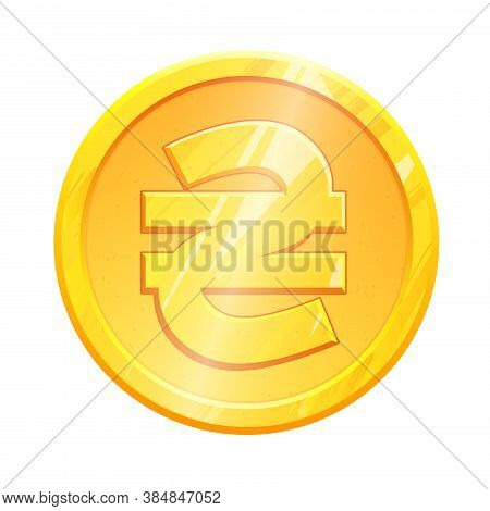 Golden Hryvna Coin Symbol Uah On White Background. Finance Investment Concept. Exchange Ukrainian Cu