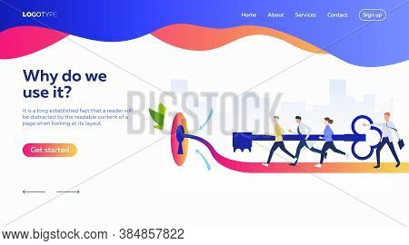 Work Team Running To Aim. Leader, Key, Teamwork. Efficiency Concept. Vector Illustration Can Be Used