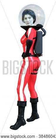 3D Rendering Astrnaut Woman On White