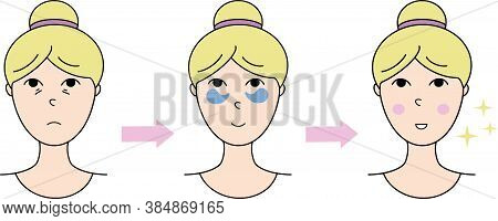 Vector Illustration Of The Women With Eye Patches, Isolated On White Background. Instruction For App